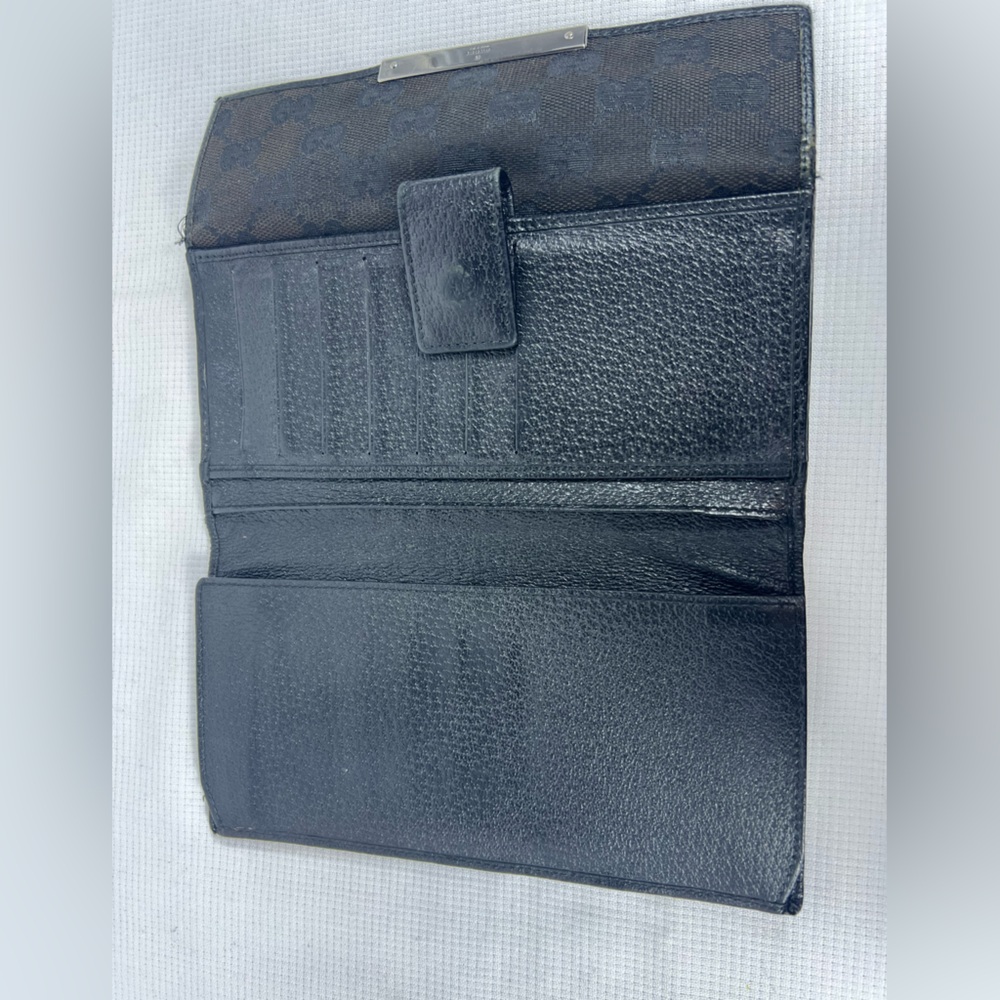 1023: Gucci GG Black Canvas Continental Wallet Leather Trim - Picture 8 of 10